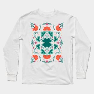 Clovers and flowers - green and orange Long Sleeve T-Shirt